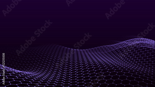 Abstract wave of sound particleson. Technology digital wave background concept. Cybernetic particles network connection. 3d rendering.