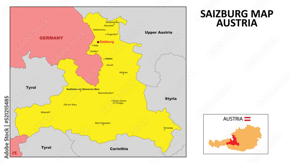 Salzburg Map. State and district map of Salzburg. Political map of Salzburg with the major district