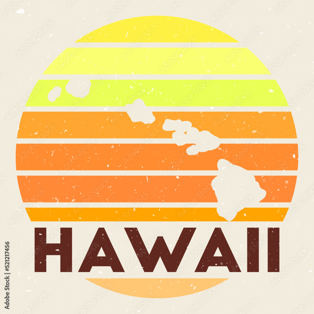 Hawaii logo. Sign with the map of island and colored stripes, vector ...