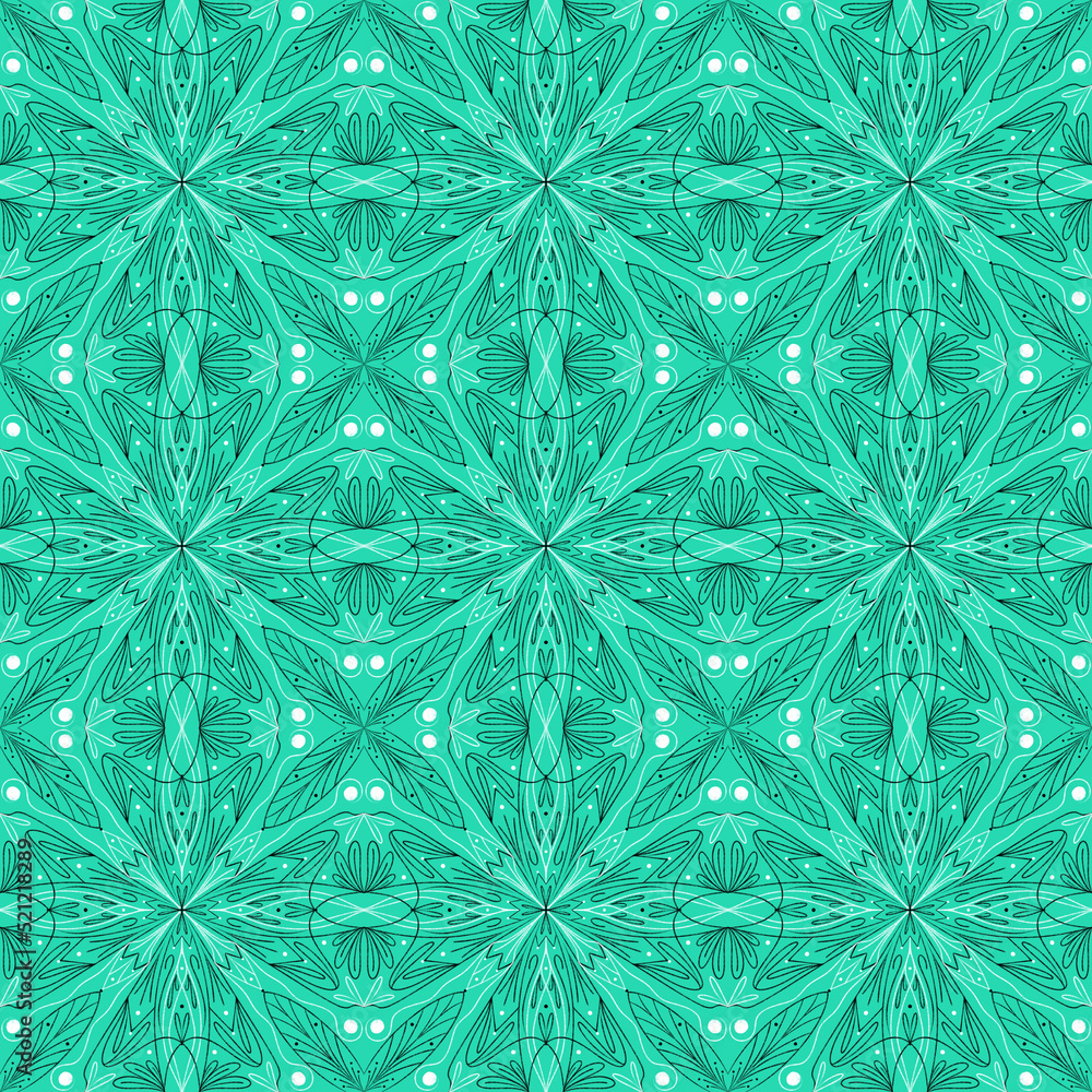 Abstract hand drawn line doodle seamless pattern. Pencil tile drawings on mint green background Abstract hand drawn line doodle seamless pattern. Pencil tile drawings on mint green background