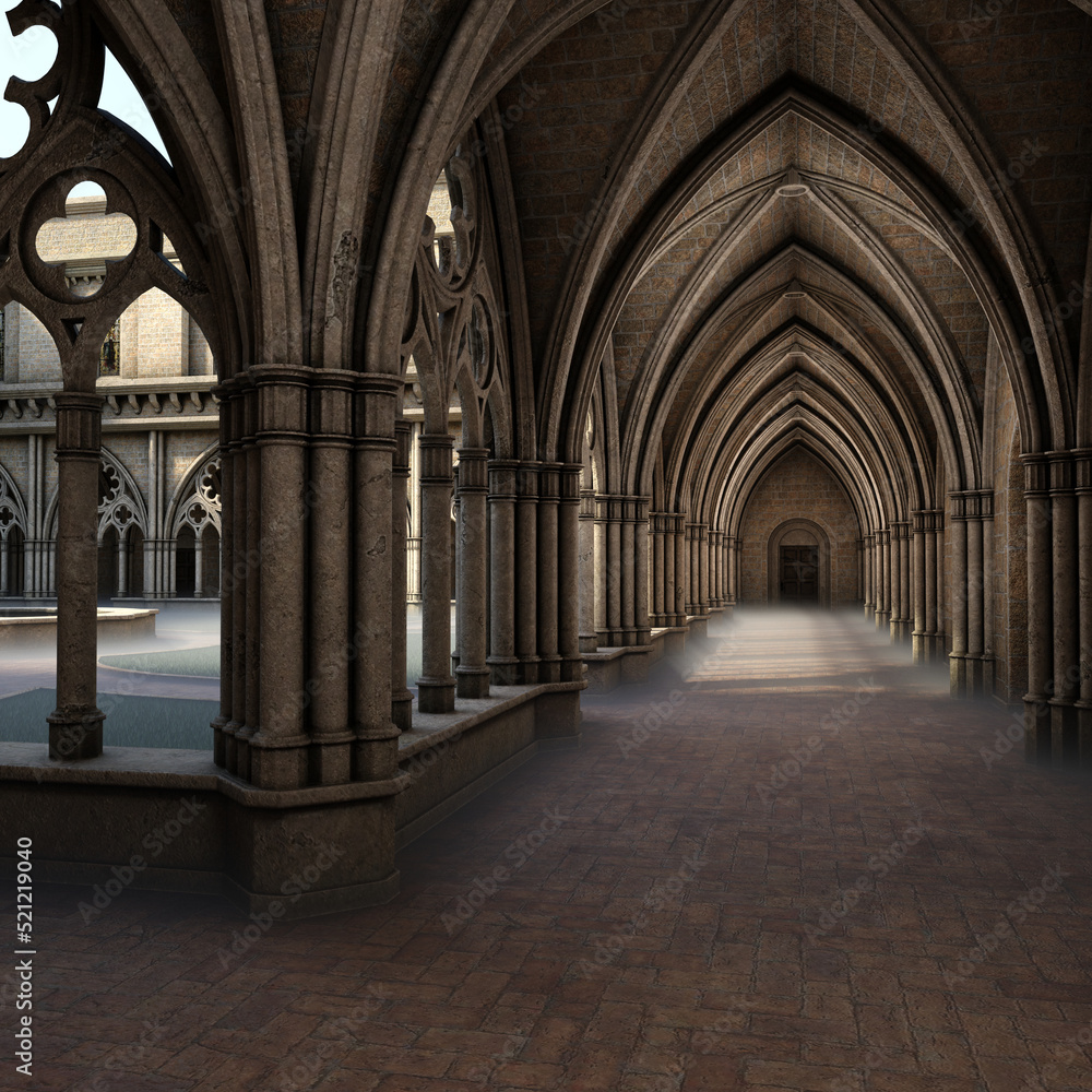 3d render of an ancient gothic courtyard