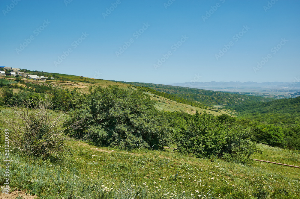  Scenic view of green meadows big mountain  Dagestan