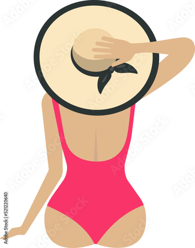 Woman wearing bathing suit and sun hat