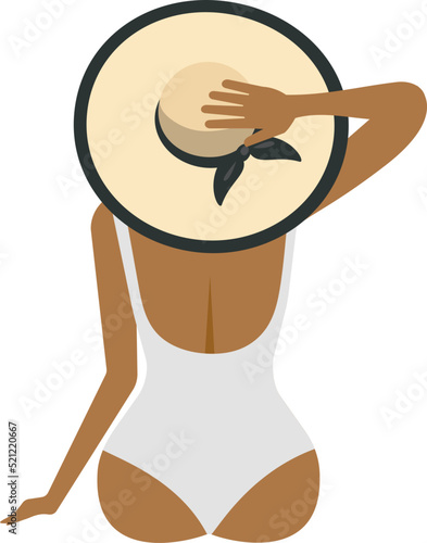 African American Woman wearing bathing suit and sun hat