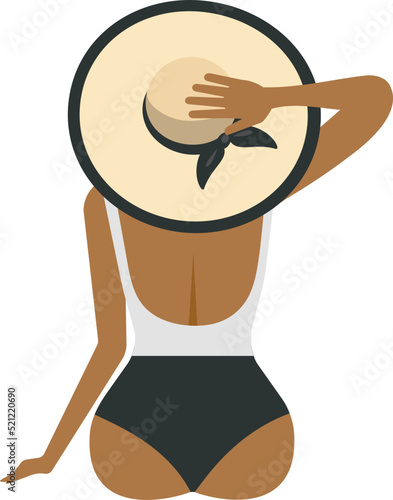 African American Woman wearing bathing suit and sun hat