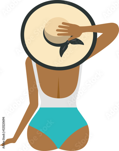 African American Woman wearing bathing suit and sun hat