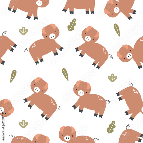 Seamless pattern with cute piglets on a white background. Vector illustration in pastel colors for your design © Ольга Агуреева