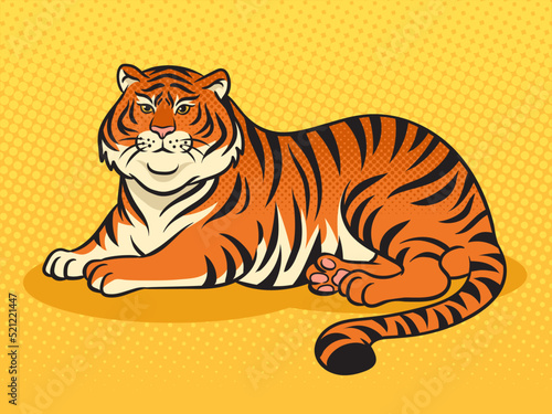 fat tiger overweight body positive pop art retro vector illustration. Comic book style imitation.