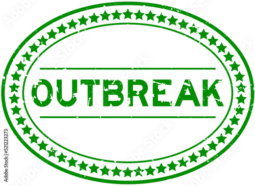 Grunge green outbreak word oval rubber seal stamp on white background