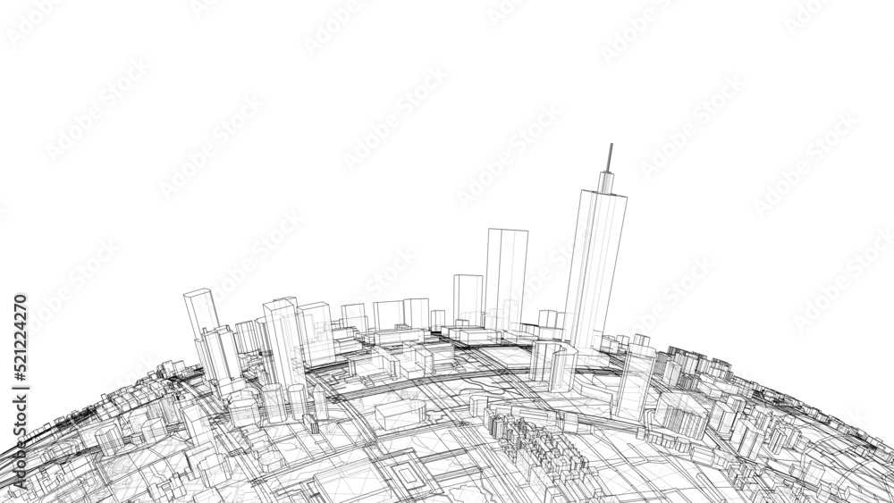 3d city sphere. Vector rendering of 3d