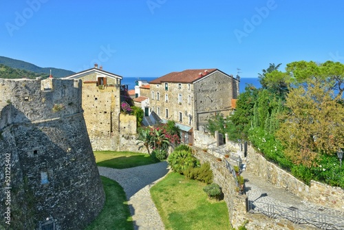 Beautiful view of small streets with traditional buildings in the medieval Agropoli town, Italy photo