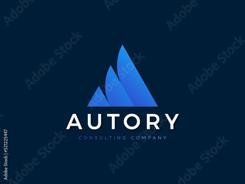 Modern logo with a "Autory" word in the middle and isolated on a blue background