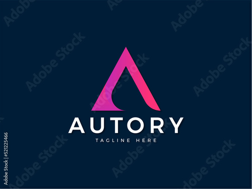 Modern logo with Autory name in the middle with a "tagline" sentence isolated on a blue background