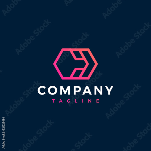 Modern logo with a Company word in the middle with a "tagline" world isolated on a blue background