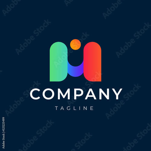 Modern logo with a Company word in the middle with a "tagline" world isolated on a blue background