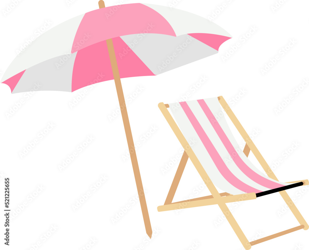 Pink Beach Chair with Umbrella, Parasol, Pool Stock Vector Adobe Stock