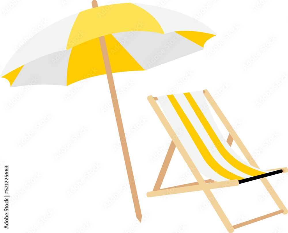 yellow Beach Chair with Umbrella, Parasol, Pool - obrazy, fototapety, plakaty 