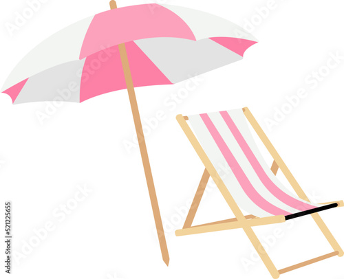 Pink Beach Chair with Umbrella, Parasol, Pool