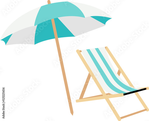 Blue Beach Chair with Umbrella, Parasol, Pool