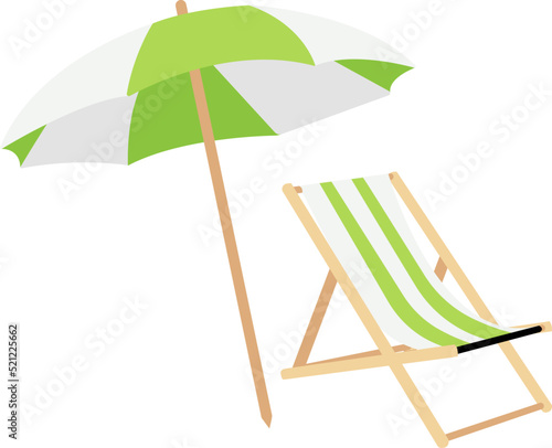 Green Beach Chair with Umbrella, Parasol, Pool