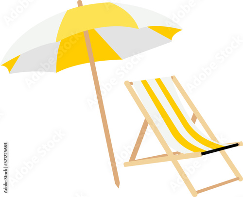 yellow Beach Chair with Umbrella, Parasol, Pool photo