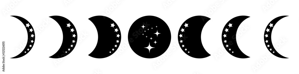 Moon Phase icon vector set. Mystic Celestial illustration sign collection. Boho Moon symbol or logo.