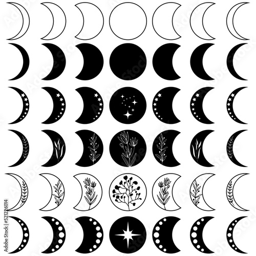 Moon Phase icon vector set. Mystic Celestial illustration sign collection. Boho Moon symbol or logo.