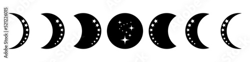 Moon Phase icon vector set. Mystic Celestial illustration sign collection. Boho Moon symbol or logo.