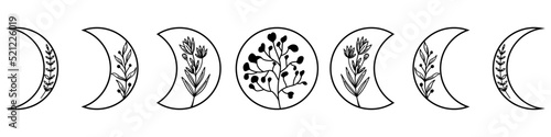Moon Phase icon vector set. Mystic Celestial illustration sign collection. Boho Moon symbol or logo.
