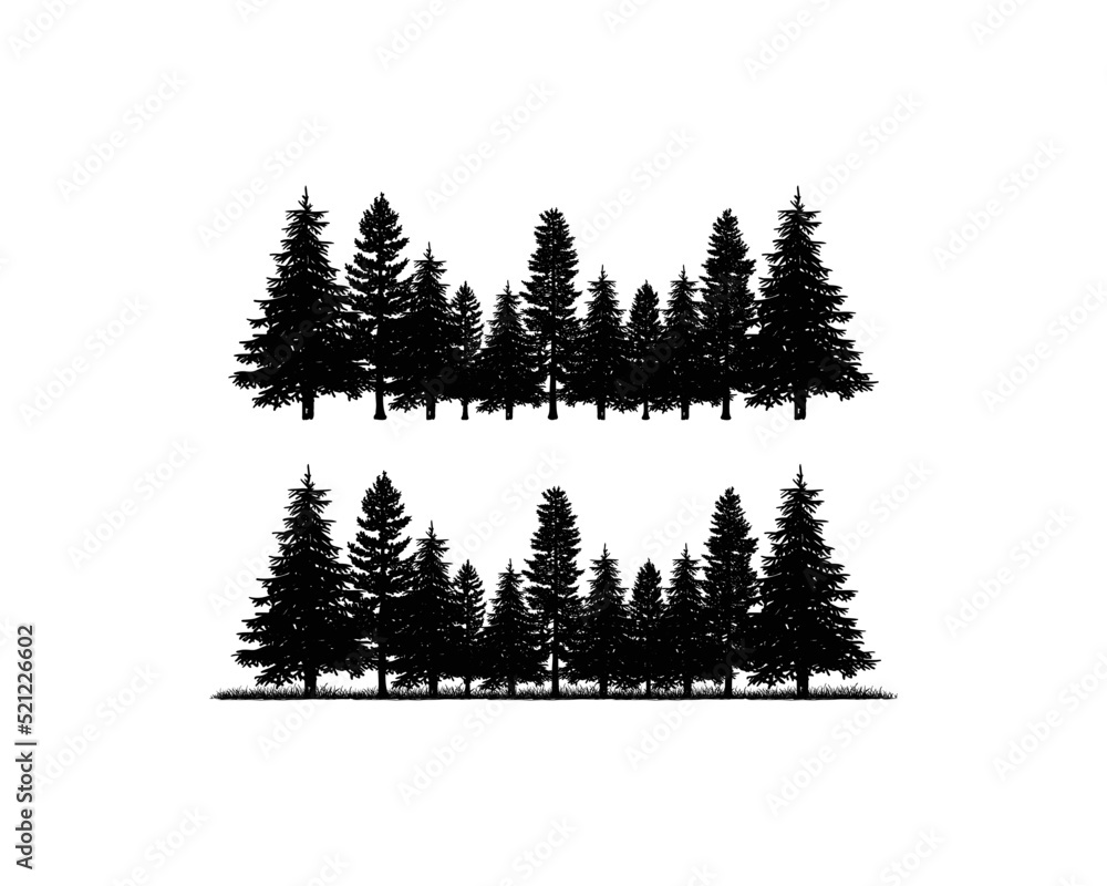 Fototapeta premium Pine Tree Vector, Pine Fir Forest Conifer Coniferous Tree Silhouette Collections