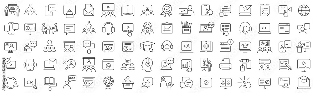 Set of online education line icons. Collection of black linear icons Set of online education line icons. Collection of black linear icons