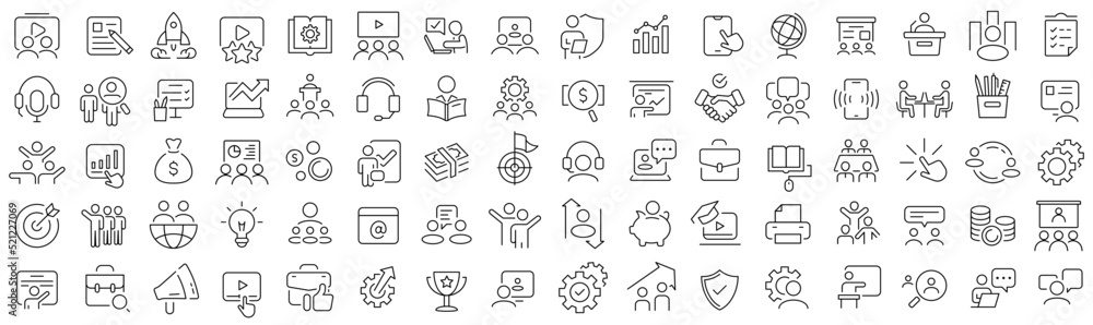 Set of business training line icons. Collection of black linear icons
