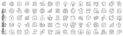 Set of business and finance line icons. Collection of black linear icons