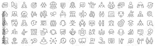 Set of teamwork and management line icons. Collection of black linear icons