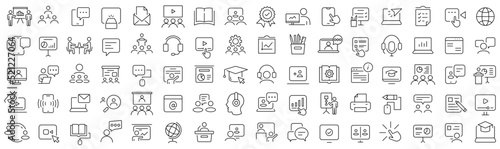 Photo Set of online education line icons