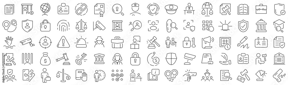 Set of law and justice line icons. Collection of black linear icons Set of law and justice line icons. Collection of black linear icons