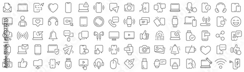 Set of device technology line icons. Collection of black linear icons
