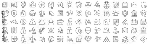 Set of law and justice line icons. Collection of black linear icons