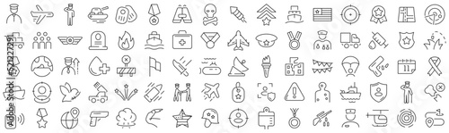 Set of military and war line icons. Collection of black linear icons