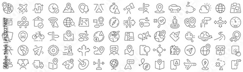 Set of navigation and location line icons. Collection of black linear icons