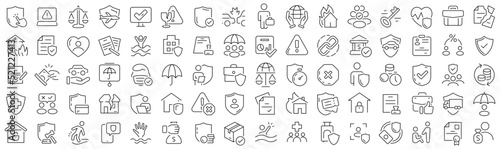 Set of insurance line icons. Collection of black linear icons