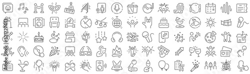 Set of party celebration line icons. Collection of black linear icons