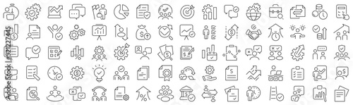 Set of workflow and audit line icons. Collection of black linear icons