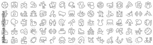 Set of hobby and lifestyle line icons. Collection of black linear icons