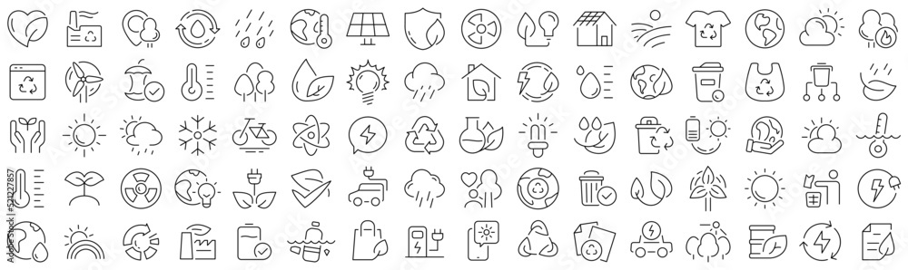 Set of ecology and recycle line icons. Collection of black linear icons Set of ecology and recycle line icons. Collection of black linear icons
