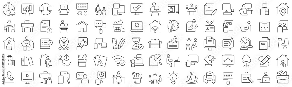 Set of workplace and office line icons. Collection of black linear icons Set of workplace and office line icons. Collection of black linear icons