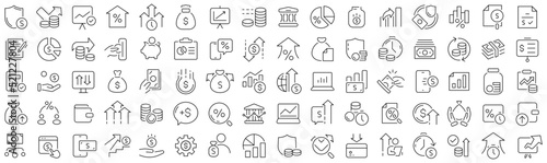 Set of income and profit line icons. Collection of black linear icons