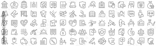 Set of criminal and law line icons. Collection of black linear icons