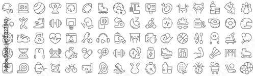 Set of sport and athletic line icons. Collection of black linear icons