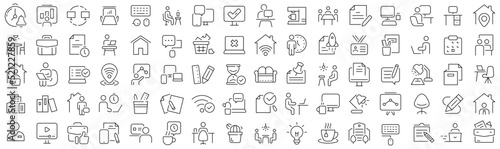 Set of workplace and office line icons. Collection of black linear icons